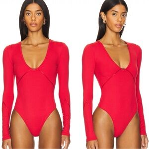 Free People Victoria Plunge Bodysuit In Garnet Rose Size Medium
